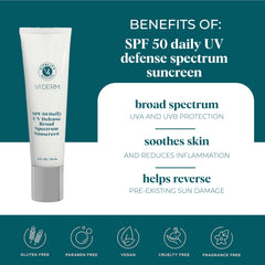 VI DERM SPF50 Daily UV Defense on the face provides lightweight, non-greasy protection for daily wear.