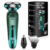 Viatia electric razor 3D rotary head close-up for precise, comfortable shaving