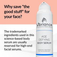 Vibriance Age Defying Body Serum dispense action shows easy daily use and quick moisture.