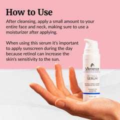 Vibriance Retinol Serum texture swirl highlights lightweight, hydrating formula for sensitive skin.