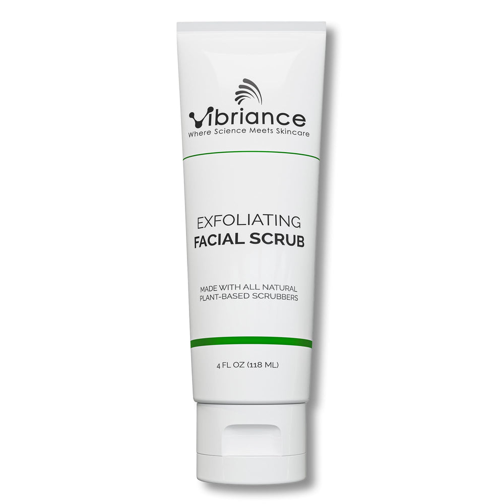 Vibriance Ultra-Gentle Face Scrub bottle showing gentle exfoliation for renewed skin