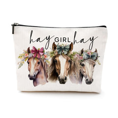 VICBOU Cute Western Horse makeup bag front view for easy cosmetics storage