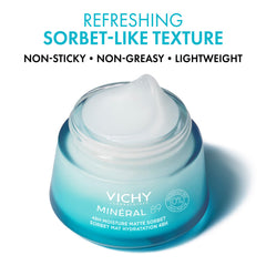 VICHY gel texture close-up highlighting lightweight sorbet and fast absorption benefit