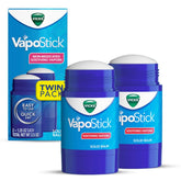Vicks VapoStick packaging front with twin sticks for mess-free vapors.