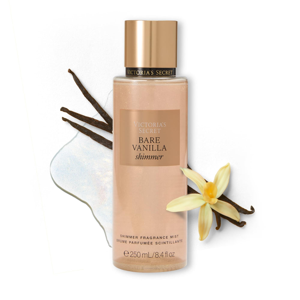 Victoria's Secret Bare Vanilla Shimmer Mist bottle highlights glow-ready finish