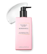 Victoria's Secret Bombshell lotion bottle highlights fruity floral scent for daily confidence.