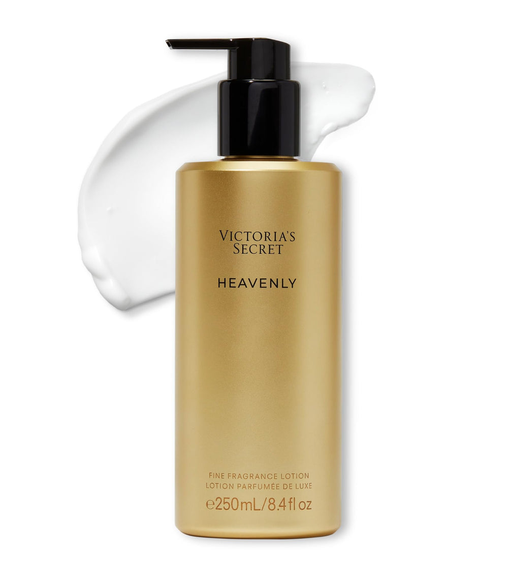 Victoria's Secret Heavenly Fine Fragrance Lotion bottle close-up showing warm musk notes.