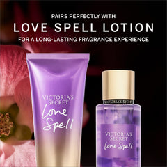 Victoria's Secret Love Spell label closeup highlighting romantic florals for everyday allure.