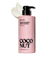 Victoria's Secret Pink Coco Hydrating Bottle close-up highlighting coconut oil moisture.