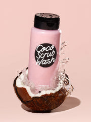 Pink Coco Scrub Wash packaging made with 75% post-consumer recycled plastic.