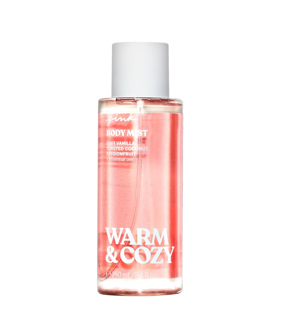 Victoria's Secret Pink Warm & Cozy bottle ready to spritz daily comfort.