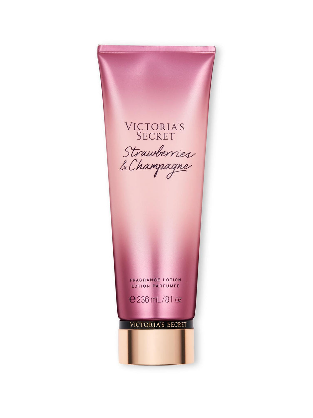 Victoria's Secret Strawberries & Champagne Fragrance Body Lotion bottle offers day-long scent.