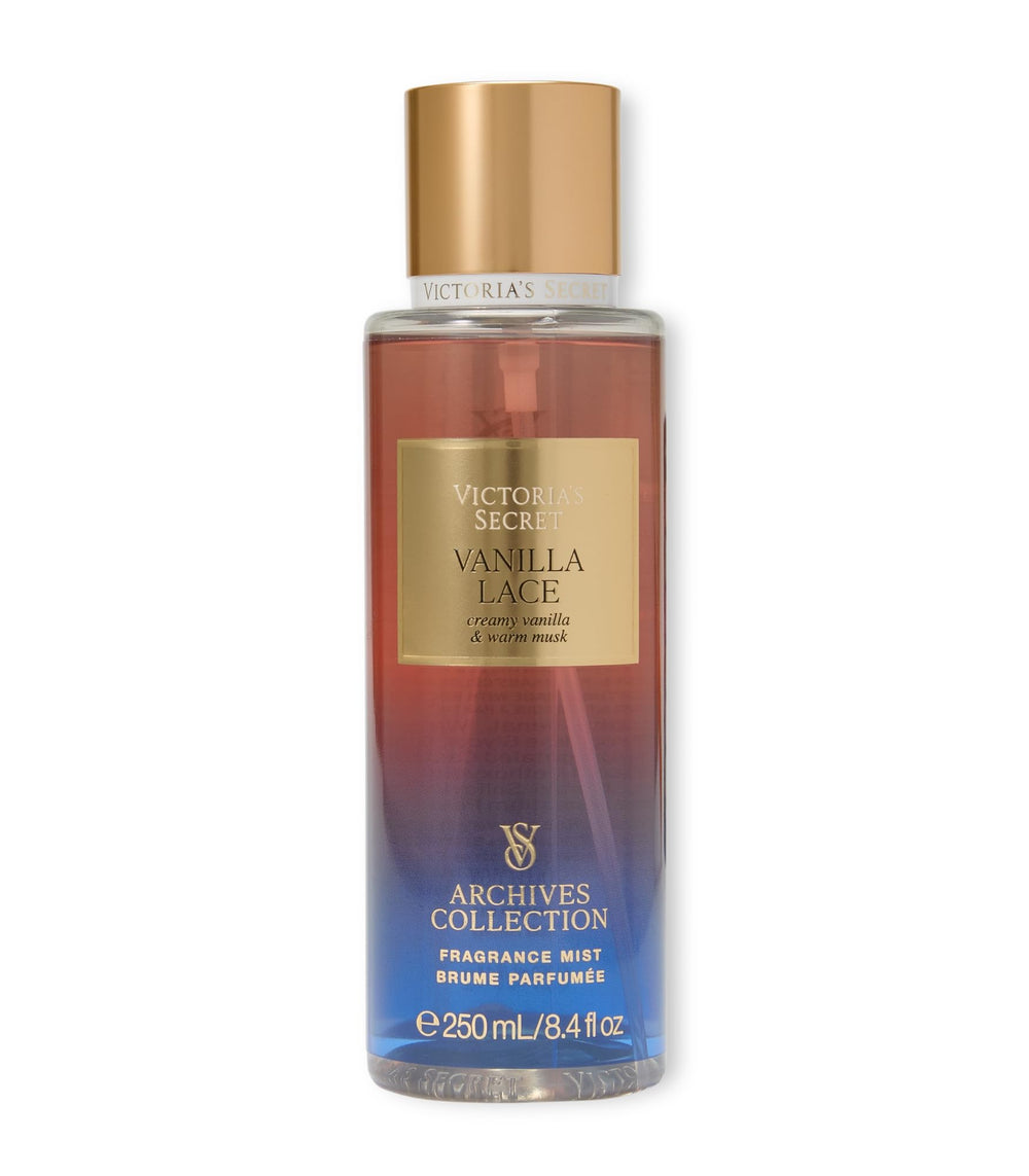 Victoria's Secret Vanilla Lace mist bottle close-up for a warm, lingering fragrance.