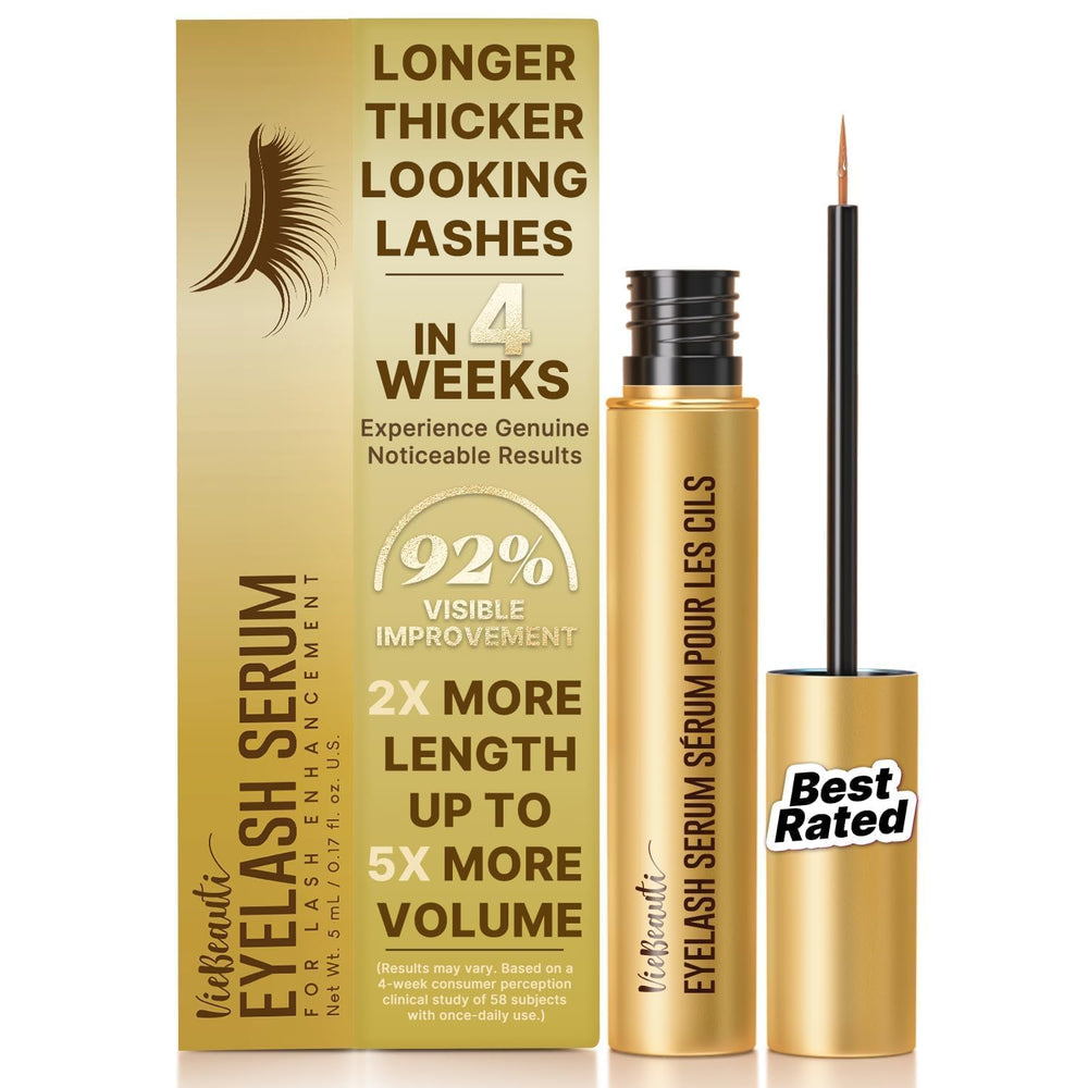 VieBeauti Lash Serum bottle close-up highlights vegan, cruelty-free formula.