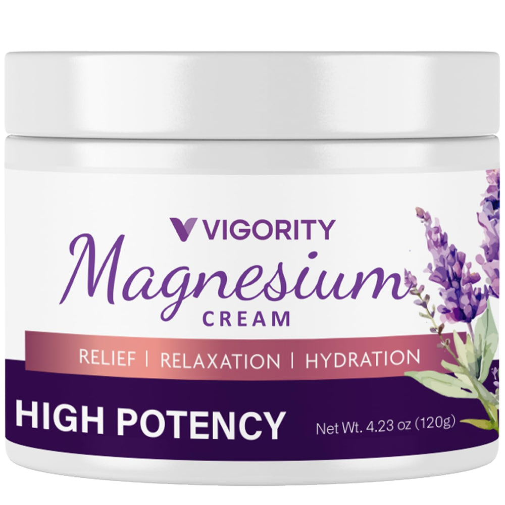 Vigority magnesium lotion bottle promoting a calm bedtime routine for kids and babies.