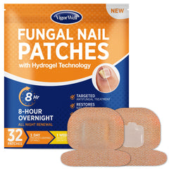 VigorWell packaging shows discreet overnight toenail fungus patches for easy use