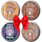Viking Revolution sandalwood beard balm tin for smoothing and styling.