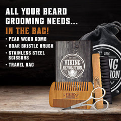 Viking Revolution beard comb showing dual-action pear wood design for tangle-free styling