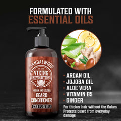 Viking Revolution beard conditioner ingredients—aloe, argan, and jojoba—for deep moisturization.