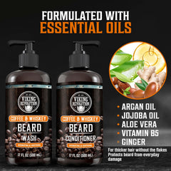 Viking Revolution beard lather foam emphasizing cleansing and aromatic coffee whiskey notes