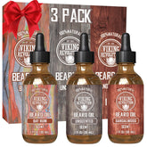 Viking Revolution beard oil sandalwood bottle pour improves manageability and scent control.