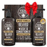 Viking Revolution beard wash bottle with spiced vanilla for deep cleansing.