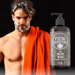 Viking Revolution Beard Wash peppermint and eucalyptus scent for a refreshing routine.
