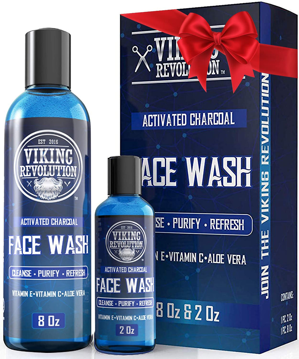 Viking Revolution charcoal face wash bottle 8oz ready for daily deep cleansing