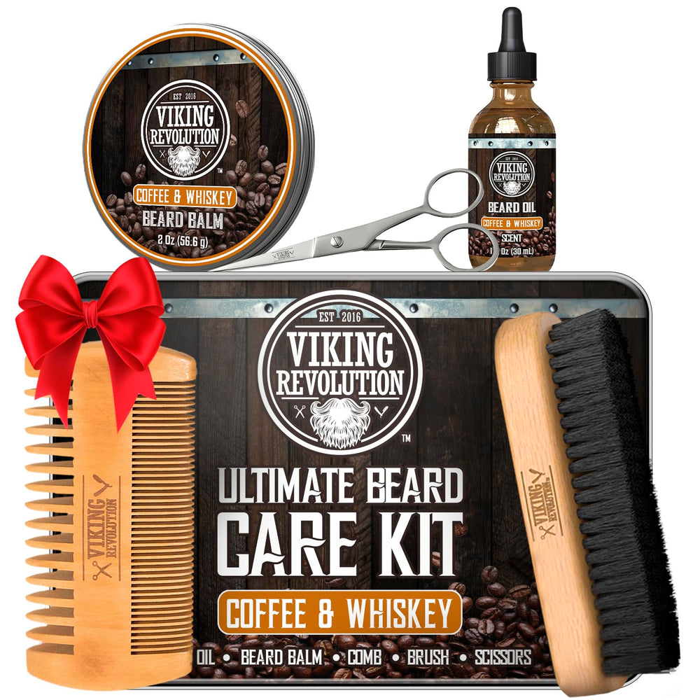 Viking Revolution coffee whiskey beard oil bottle for nourishing beard and skin