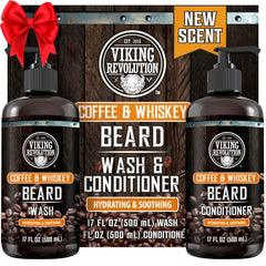 Viking Revolution Coffee Whiskey Beard Wash bottle for daily grooming with rugged scent