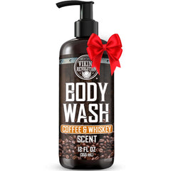 Viking Revolution Coffee Whiskey Body Wash bottle front view with bold scent.