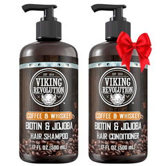 Viking Revolution coffee whiskey shampoo bottle with bold scent for refreshed hair