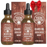 Viking Revolution sandalwood beard oil bottle ready for grooming with fragrance