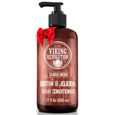 Viking Revolution sandalwood conditioner bottle on a shelf for easy daily moisturization.