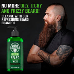 Viking Revolution Tea Tree Beard Wash lather delivering deep cleansing and easy beard management.