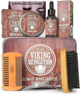 Viking Revolution wooden boar's hair beard brush detangles for smoother grooming.