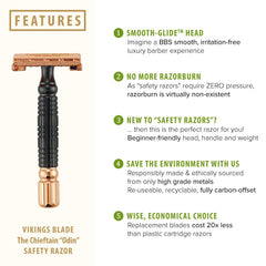 Vikings Blade Chieftain Odin platinum-coated Swedish blades deliver a milder, smoother shave.