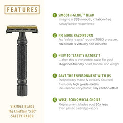 Vikings Blade Chieftain razor head shows balanced metal construction for a close, safe shave.