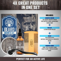 Viking Revolution beard growth serum bottle highlighting fast-acting formula.