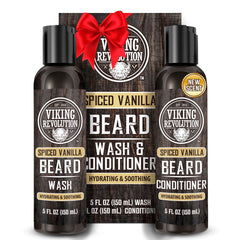 Viking Revolution beard wash bottle demonstrates cleansing power for a refreshed beard.
