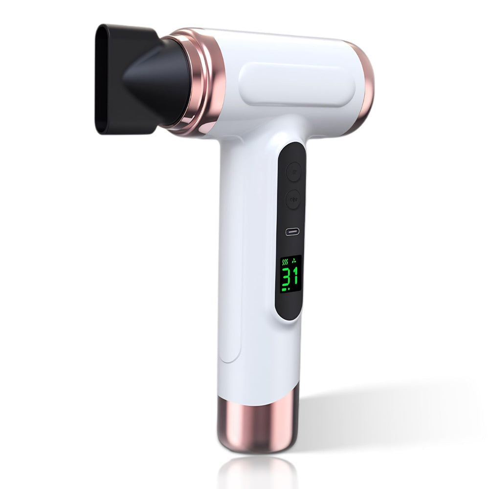 Vikye cordless hair dryer in hand for on-the-go styling