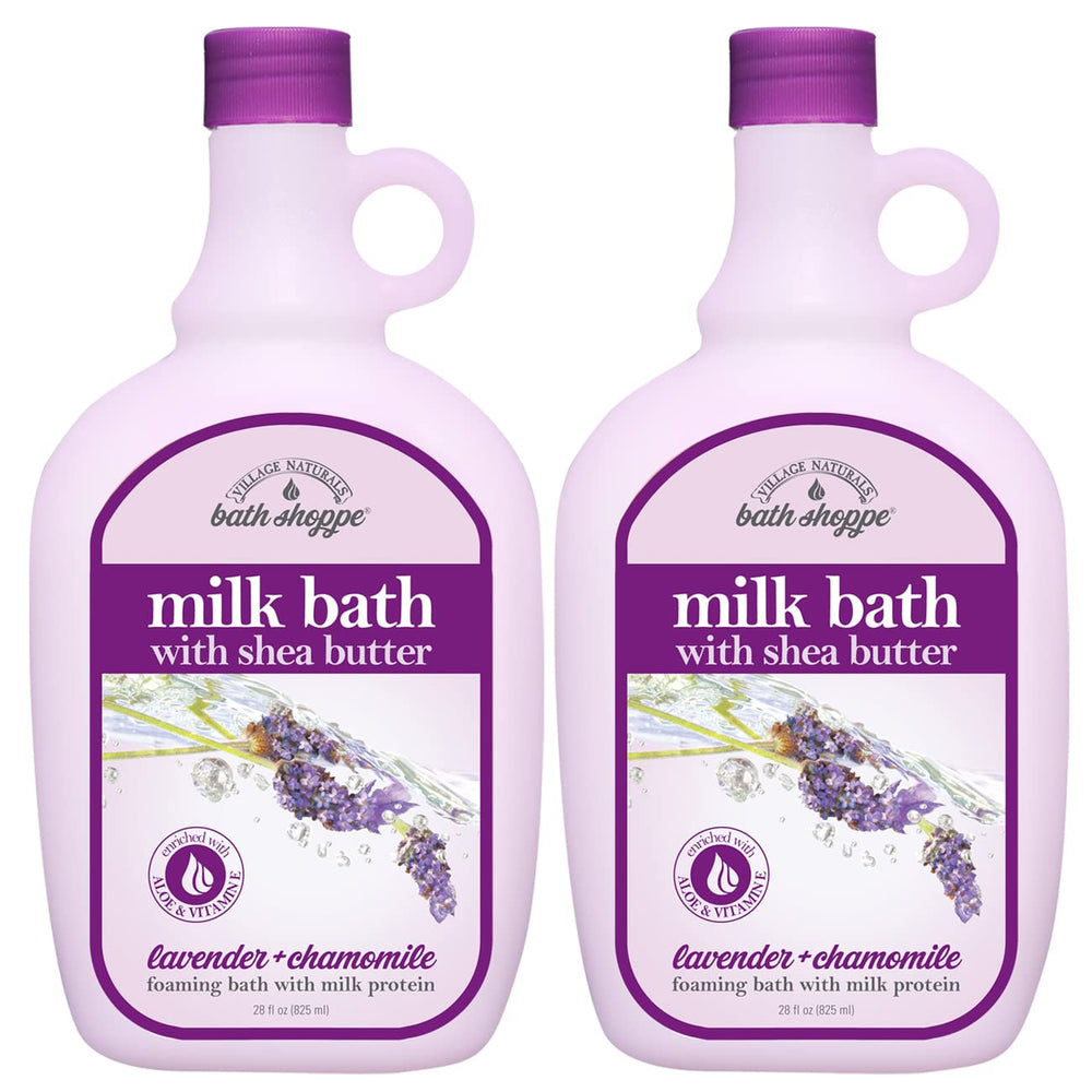 Village Naturals Milk Bath lavender-bubbles image showing relaxing soak.