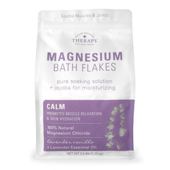 Village Naturals Therapy Calm Magnesium Bath Flakes pour into tub for a relaxing soak.
