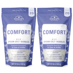 Village Naturals Therapy Comfort Foaming Bath Soak pack showcases blueberry citrus aroma for a relaxing soak.