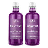 Village Naturals Therapy Nighttime Relief bottle front for calming nightly bath ritual