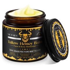 VIOFAIRY Beef Tallow Balm jar closeup with creamy whipped texture for smooth skin