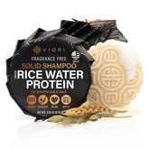 Viori Native Essence Shampoo Bar rice water close-up highlights nourishing oils for healthy-looking hair.