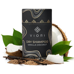 Viori polvo seco champú vainilla coco en botella; absorbe grasa, dejando sensación fresca.