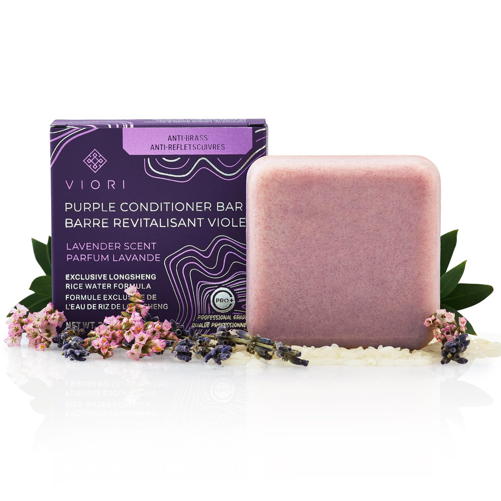 Viori Purple Conditioner Bar demonstrates longsheng rice water for balanced blonde tones.