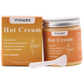 Viowey hot cream bottle being applied to the abdomen for firming